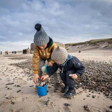 Saml sten på stranden